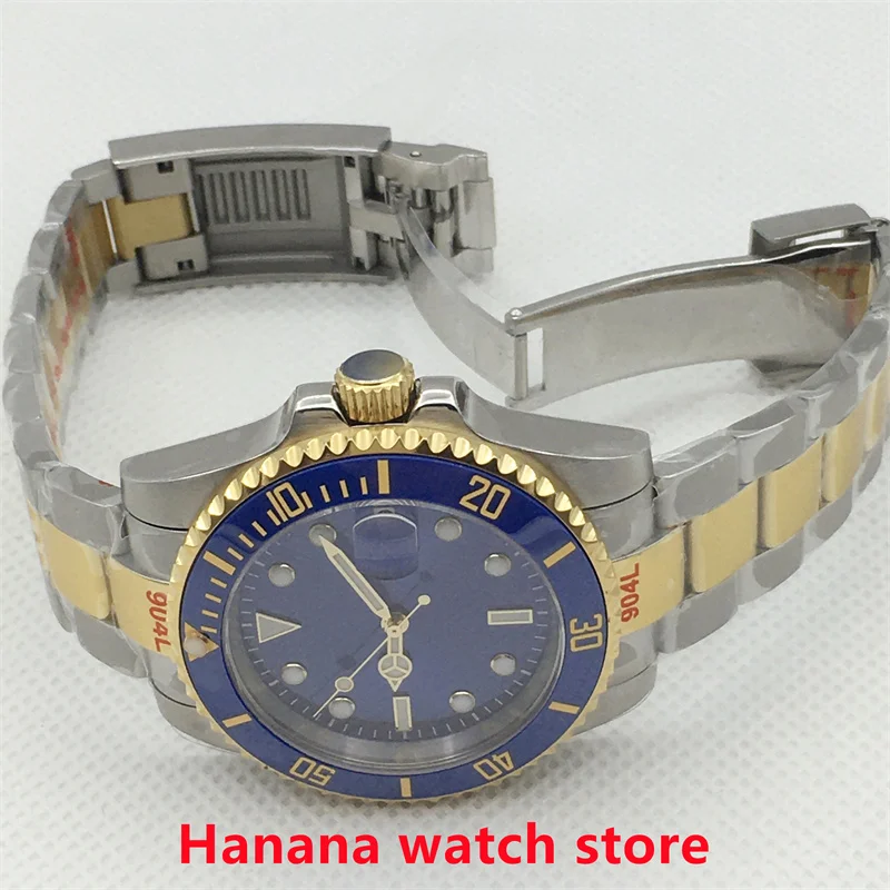 Imagem -04 - Bliger-relógio de Mergulho Automático Masculino Prateado e Dourado Mostrador Corona Azul Estéril Cristal de Safira Nh35 Pt5000 40 mm Aço Inoxidável