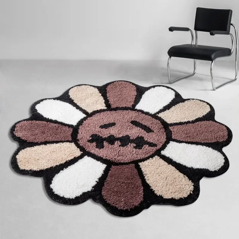 Aesthetic Sunflower Carpet Tufting Bathroom Antislip Carpet Fluffy Thickening Sun Flower Cactus Rug Bedroom Bedside Rug Decor