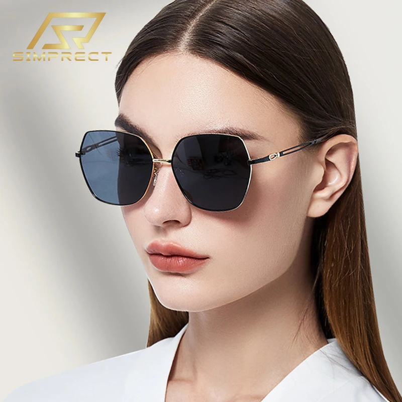 

SIMPRECT Polarized Sunglasses Women 2023 Luxury Brand Designer Quality Oversized Square Sun Glasses Vintage UV Shades For Women