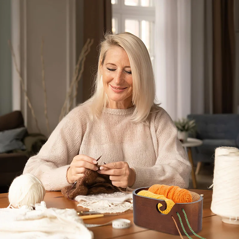 [YU] bol de fil en bois grande taille pour écheveaux de fil avec trous sculptés repose-crochet accessoires de tricot portables