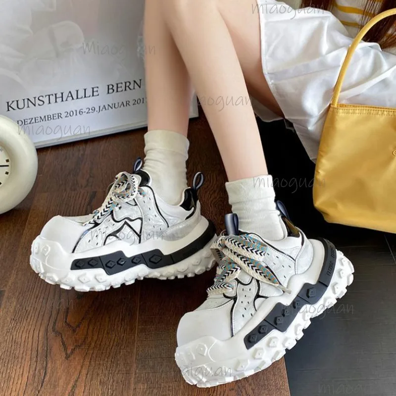 Spring Summer Women's Colorblock Lace-Up Chunky Platform Sneakers Female Casual Sport Shoes Thick Sole Streetwear Кеды Женские