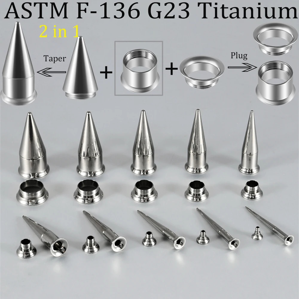 3PCS Unisex 2 in 1 Ear Taper G23 Titanium Screw Fit Inter Changeable Ear Tunnel Stretcher Expander Ear Gauges Piercing Earrings