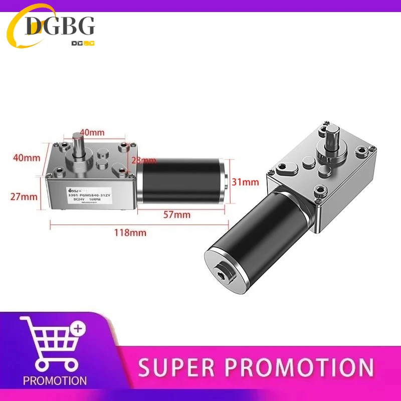 5840-31ZY Worm Gear Motor DC 12V/24V 7RPM~470RPM Speed Adjustable DC Gear Motor Miniature Small Motor High Torque High Power 5.0