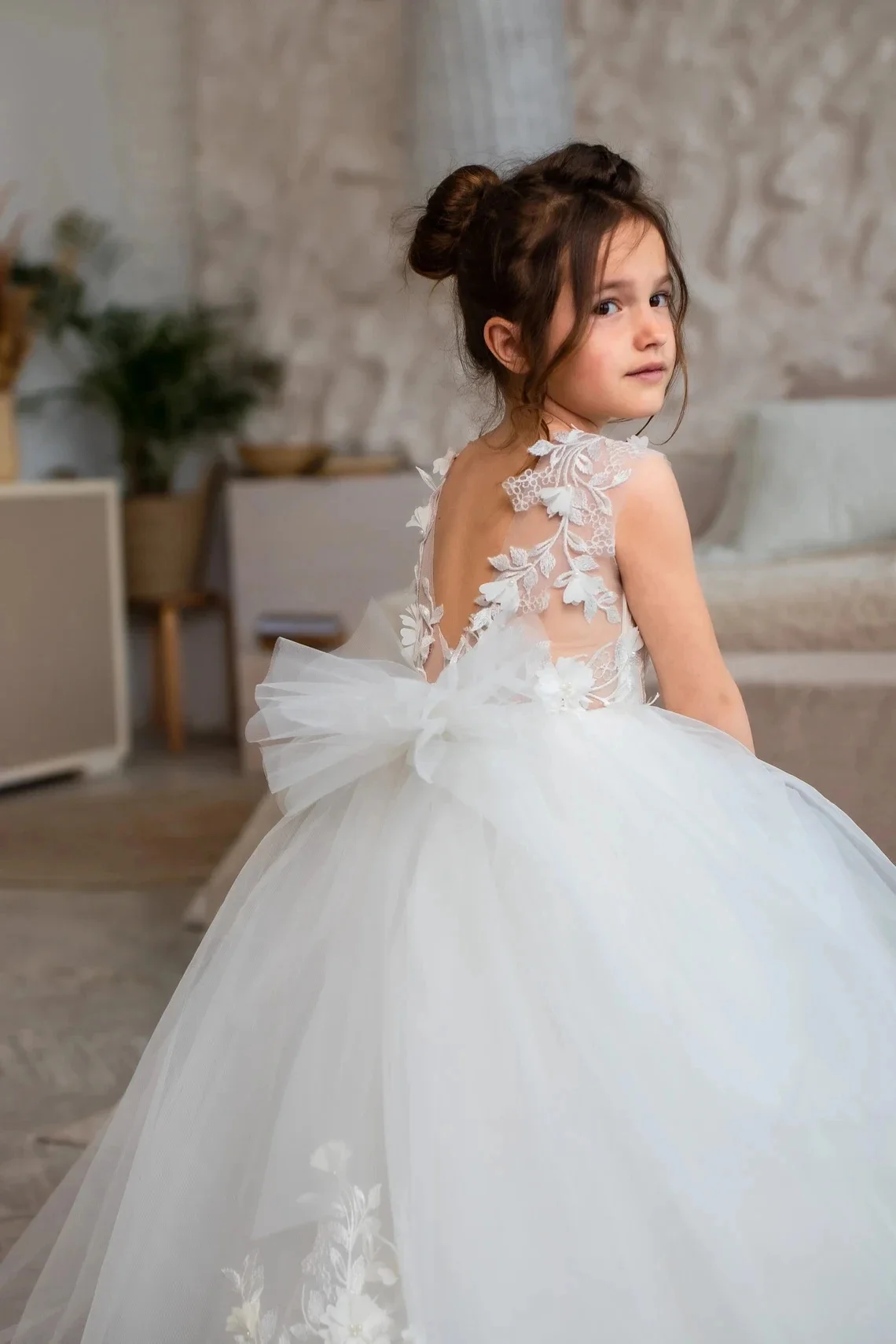 فستان أنيق لفتاة الزهور لحفلات الزفاف من التول منتفخ بدون أكمام مزين بحفلات أعياد الميلاد للأطفال فستاين سهرة/فساتين الحفلات الأولى حسب الطلب
