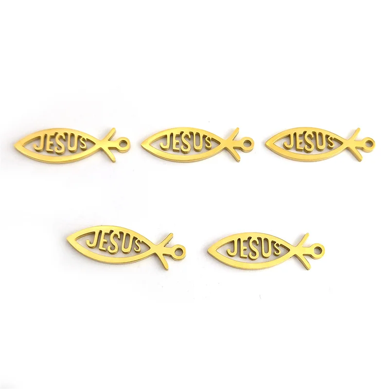 Stainless Steel Jesus Fish DIY Charm Pendant Necklace/Bracelets Gold Color Christianity Religious Charms for Jewelry Making 1700