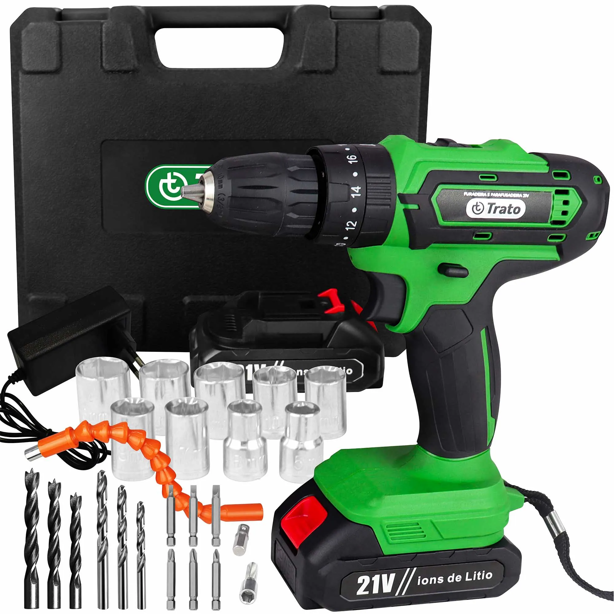 21v Professional Electric Drill With 2 Batteries And Case Cordless Impact Wrench Light Led Tract TPAR21 110/220V