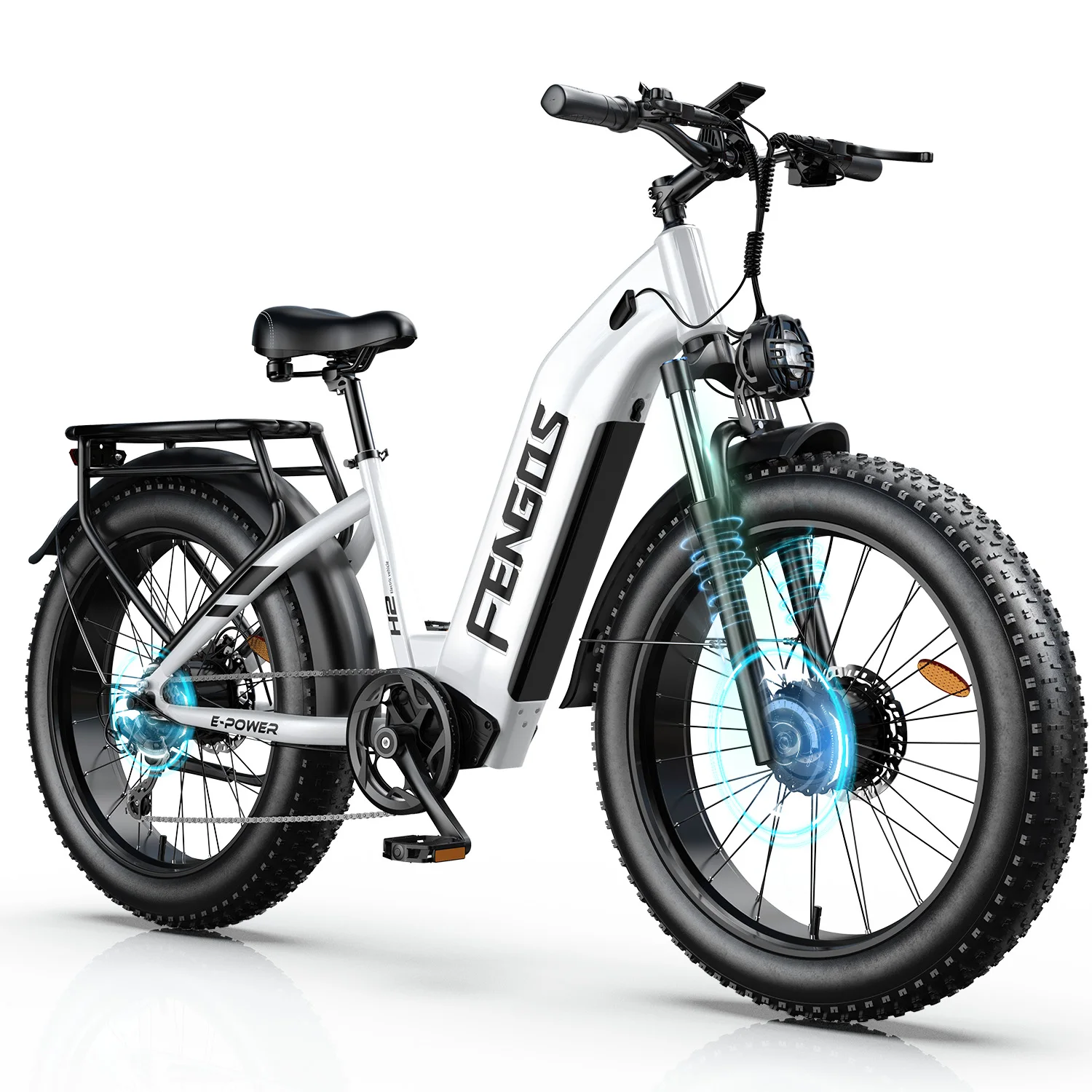 FENGQS H2 Elektrische Fiets 52V20Ah Batterij 50km/u Pieksnelheid 3000W Dubbele Motor Elektrische Mountainbike 26x4 inch Vetband Off-road E-bike