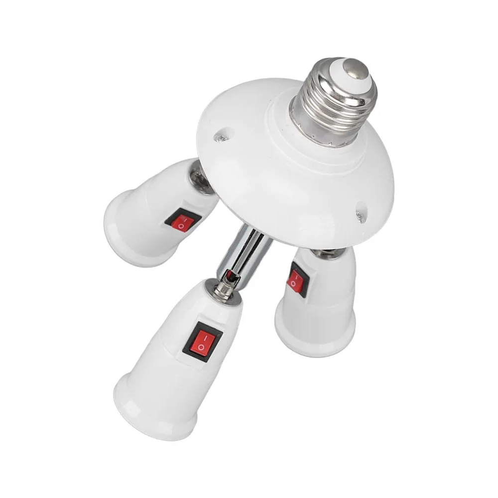Durable 3 in 1 Light Extender Button Switch ABS Bulb Adapter 85-265V E27 E26 Adapter Home Use