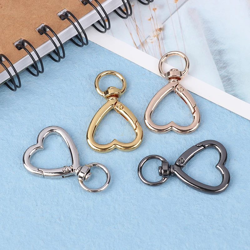 5pcs Plated Heart Shape Rotation Lobster Zinc Alloy Spring Buckle Clasps Key Ring Holder Hook Carabiner For Jewelry Making