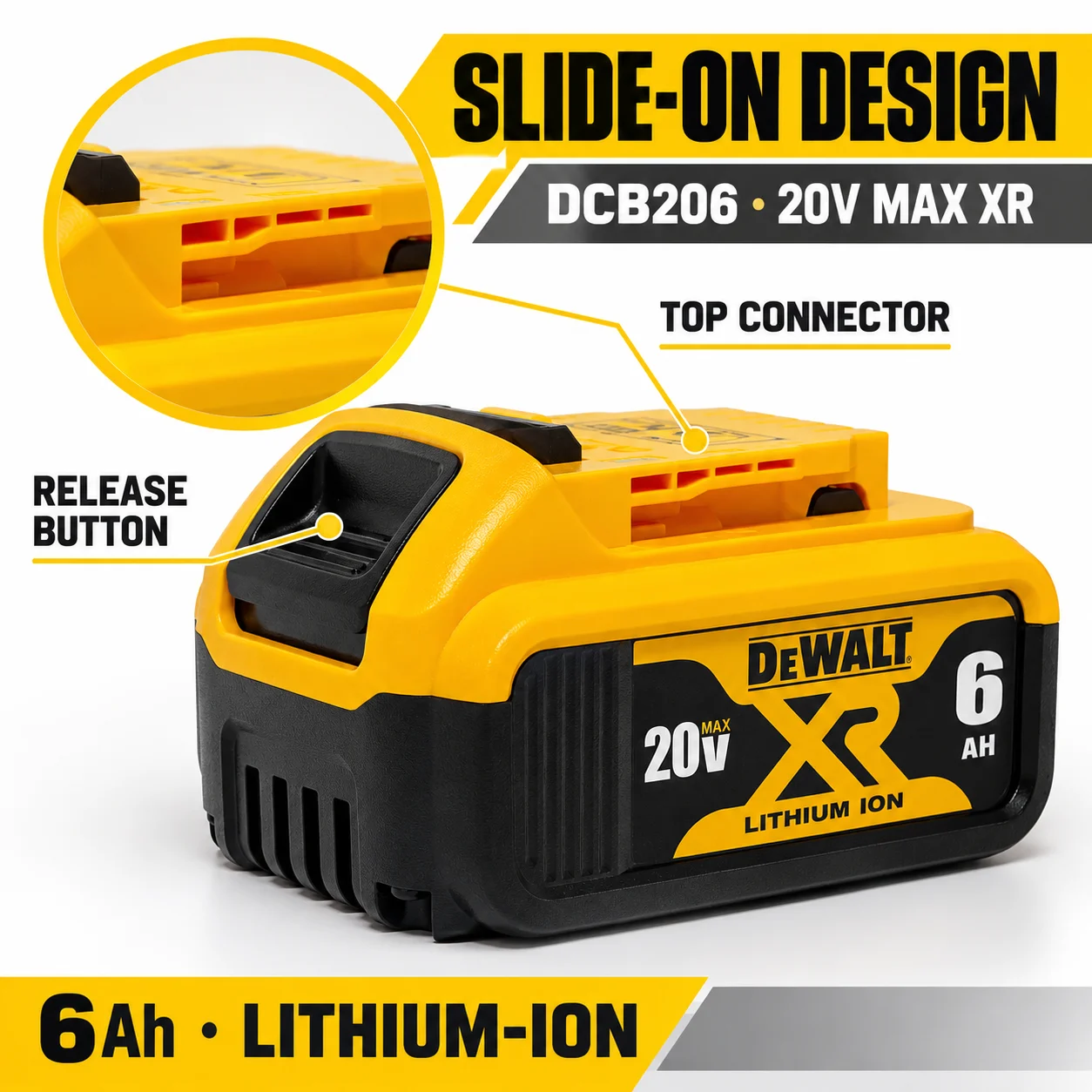 100% Original DeWALT 20V 6000mAh Power Tool Battery DCB206 DCB205 DCB200 DCF887 DCG405 DCD791 DCF922 DCF850 DCD805 Tool Battery