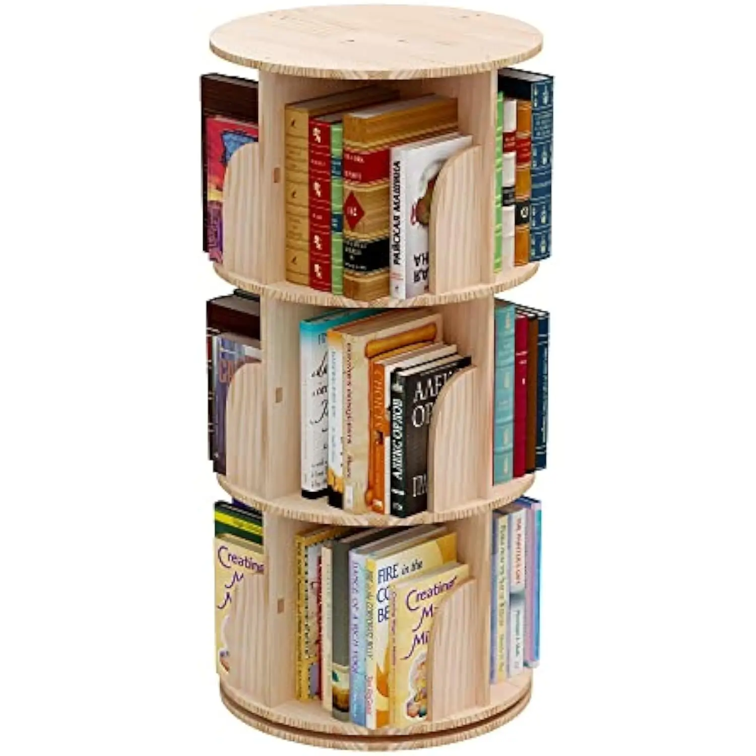 3-stufiges 360° ° Rotierende stapelbare Regale, Bücherregal-Organizer, 360-Grad-Display, drehbares Bücherregal, Holz-Bücherregal-Organizer für Schlafzimmer