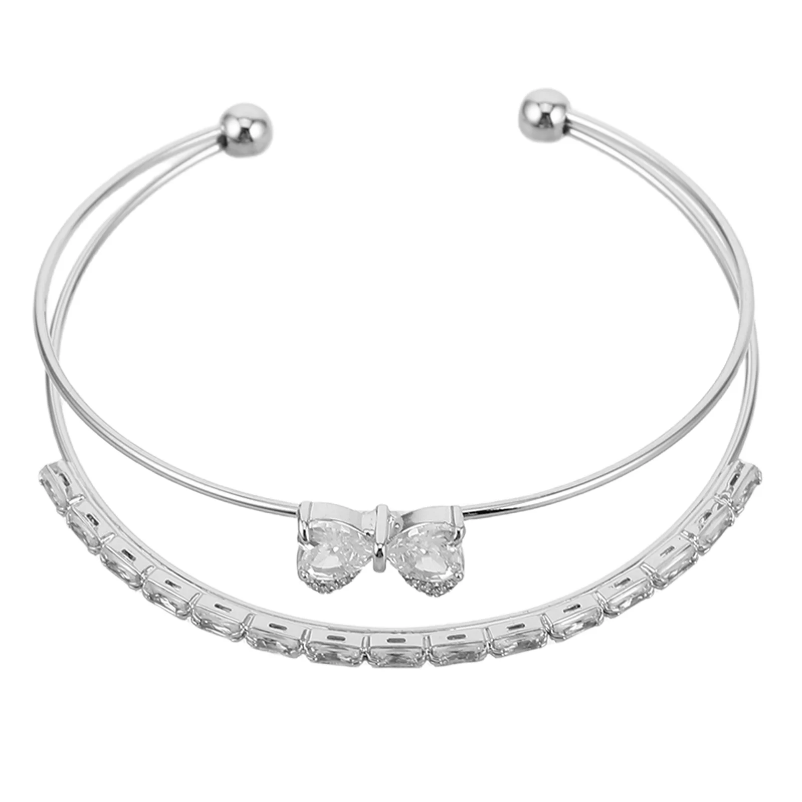 

Butterfly Knot Bracelet Adjustable Double Layer Rhinestone Women'S Fashion Wedding Party Jewelry Bangle Bow Bracelet