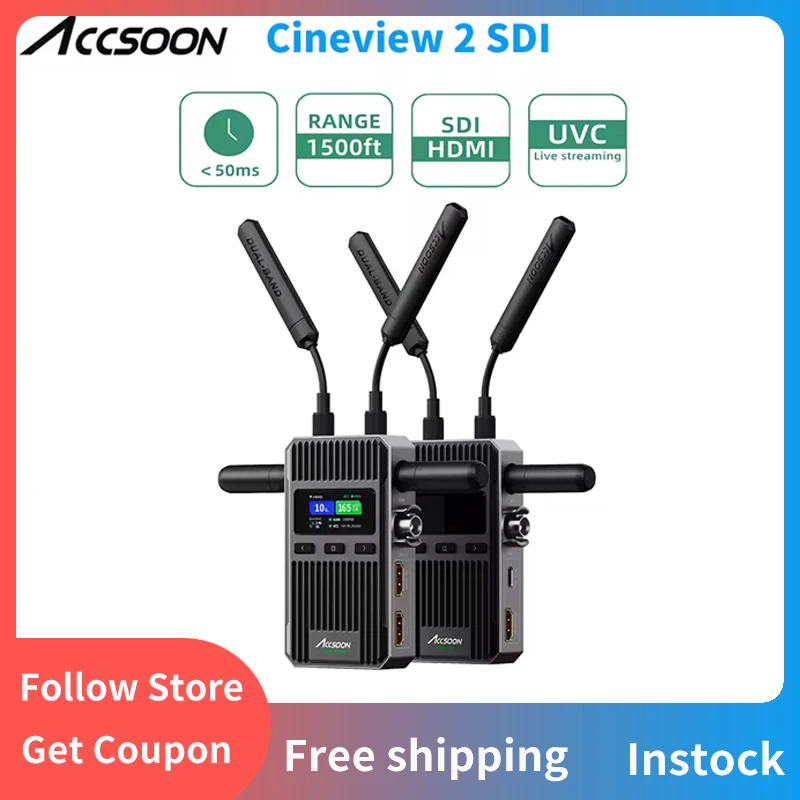 

Accsoon Cineview 2 SDI Dual Band HDMI SDI UVC Livestreaming Wireless Video Transmission Up to 4 Devices 450m Range 0.05s Latency