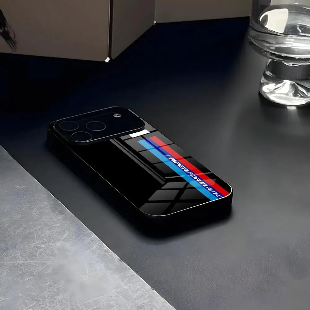 Etui na telefon iPhone 17e 17 16 16e 15 14 13 12 Mini 11 Air Pro XS Max XR X Plus, szklana silikonowa ramka, niebiesko-czerwone, samochodowy wzór, tylna obudowa Ph — zdjęcie produktu 6