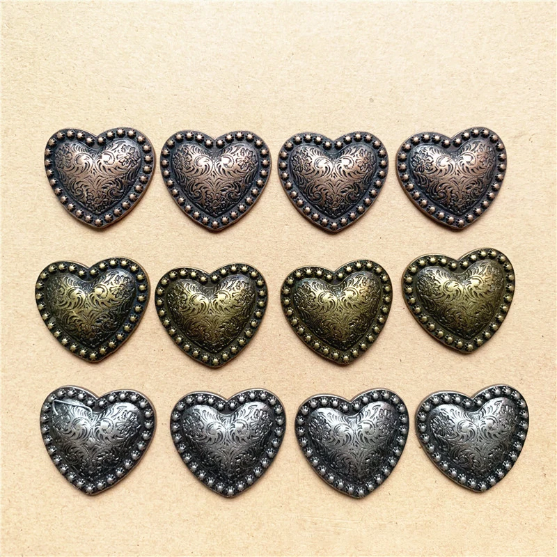 Antique Silver Heart-shaped Leather Purse Decorative Buckle Screw Back Leathercraft Conchos Accessories