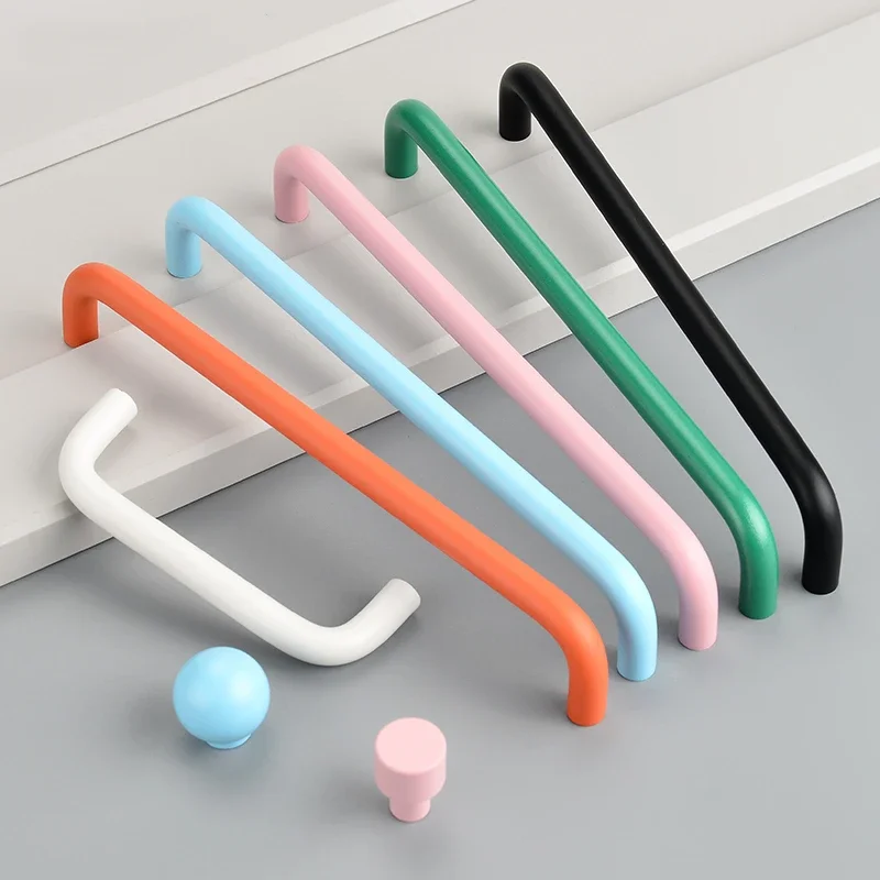 

Colorful Simple Solid Kitchen Cabinet Handles Wardrobe Door Drawer Cabinet Curved Handles for Furniture Children's Room