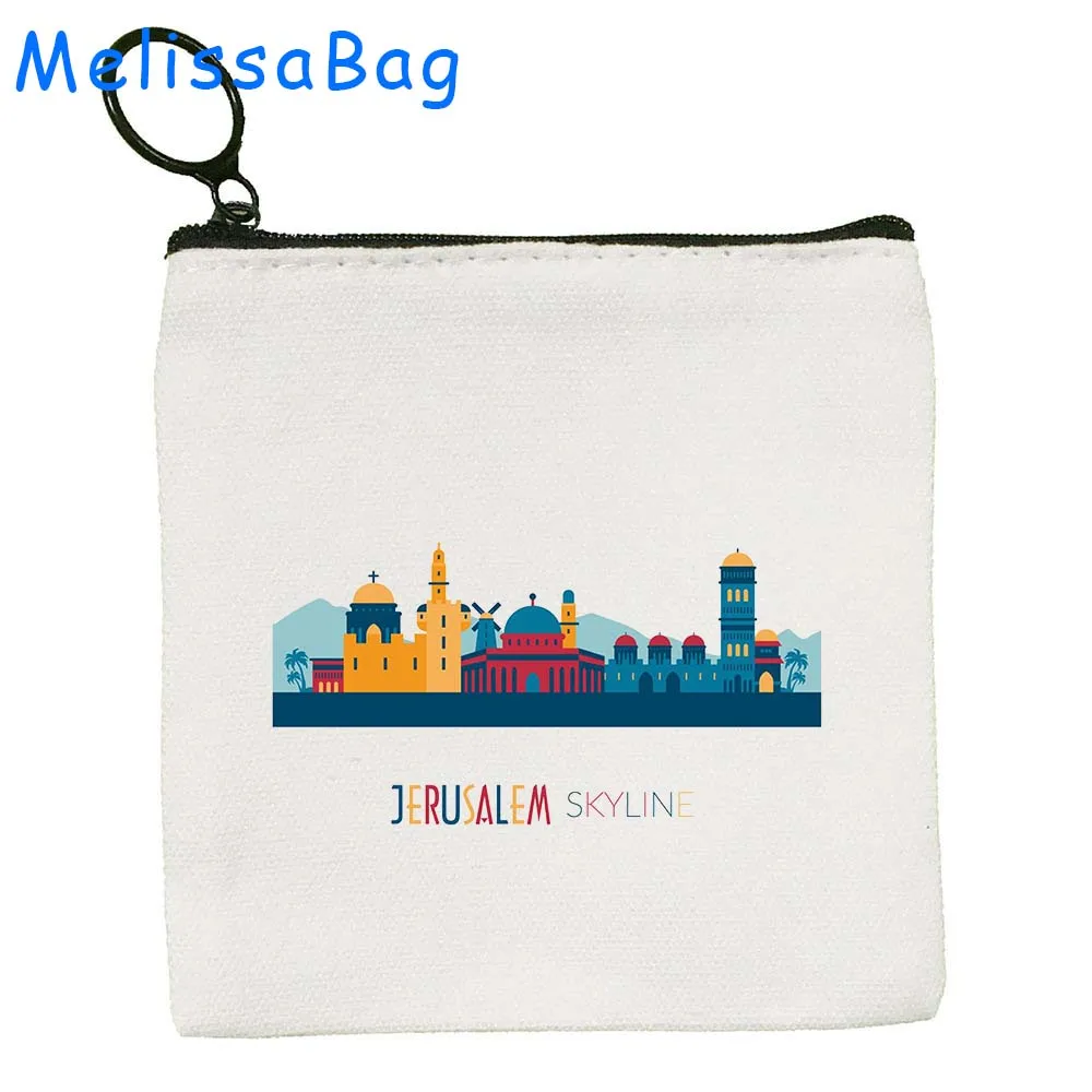 Peace Butterfly Heart Jerusalem Dome Mosque Church Moon Star Paintings Gifts Canvas Coin Purse Key Case Bag Wallet Zipper Pouch