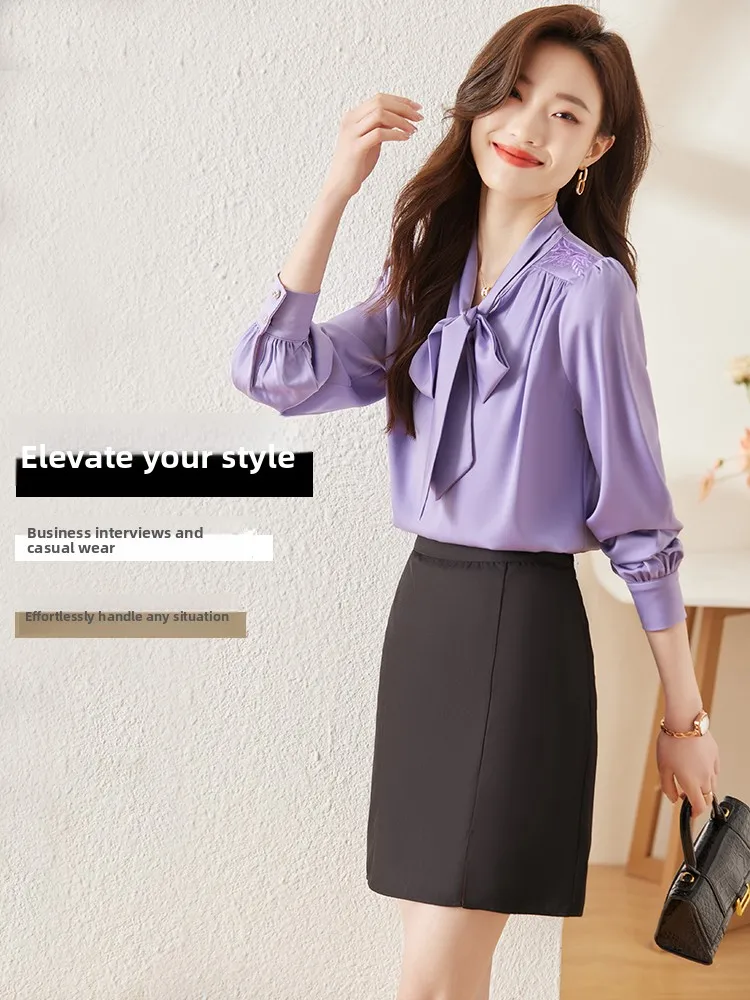 Witte lange Sve dames irt vroege herfst nieuwe Sle Knot Faionable Professional Commute irt Koreaanse Sle Sli...