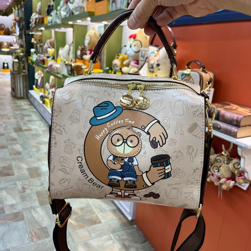 

CREAM BEAR Boston Pillow Bag Cartoon Cute Casual Fashion Multi Functional Single Shoulder Crossbody Bag for Women Trend 2024