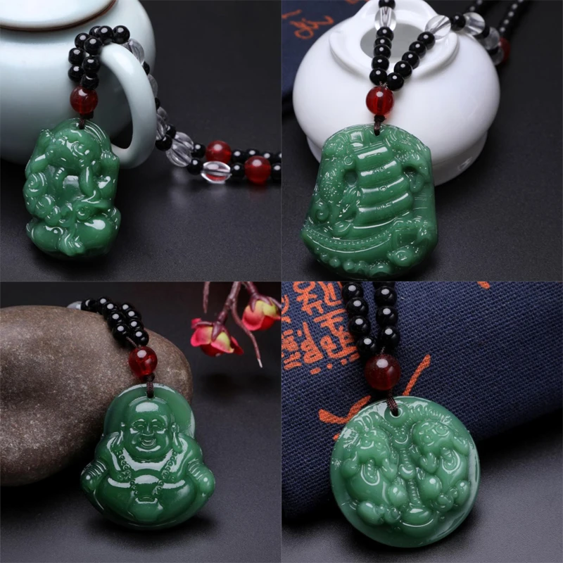 Black Green Buddha Pendant Necklaces Women Amulet Chinese Style Maitreya Necklace Jewelry New Style