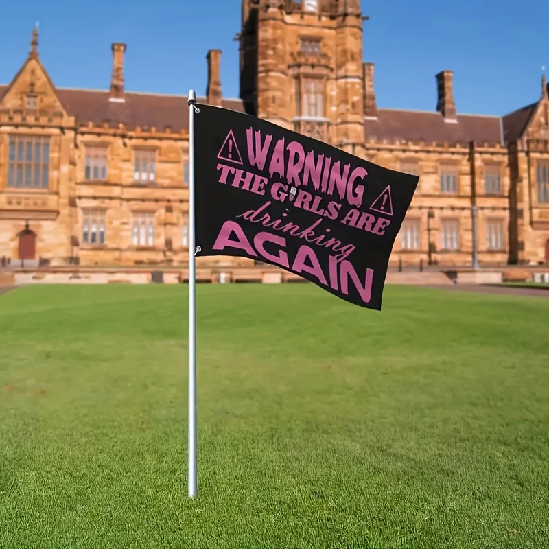 1pc Bright Pink Flag with "Warning: They Are Drinking Again" Slogan, 90x150cm, Polyester Fabric, Indoor Outdoor Yard Garden Flag