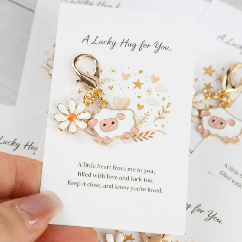 10/15 Stück 2D-Schlüsselanhänger-Set mit niedlichen Tieren und Blumen, inklusive Glückskarte. Das perfekte Thanksgiving-Geschenk. Die erste Wahl.