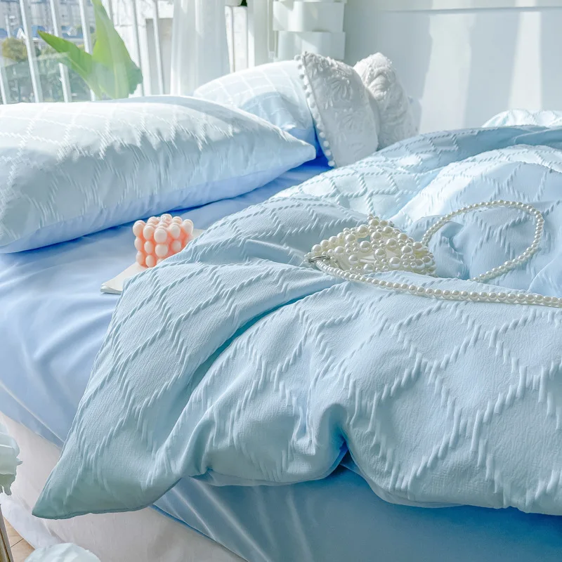 

Solid Diamond Grid Jacquard Bedding Sets Cooling Cozy Soft Duvet Cover for Summer Autumn Single/double or Queen/king Bed Set
