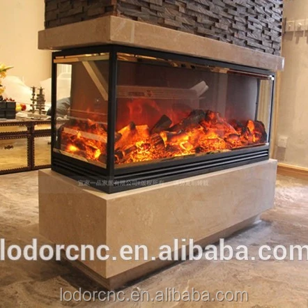 Modern 2-Sided Steel Electric Fireplace with Remote Control English Language Insert for Living Room Home or Hotel Use