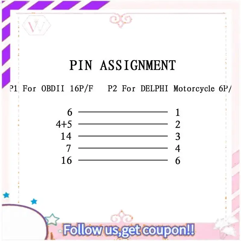 

Easy To Use 6 Pin To OBD 16 Pin Adaptor Cable Motorcycle Fault Detection Connector For DELPHI