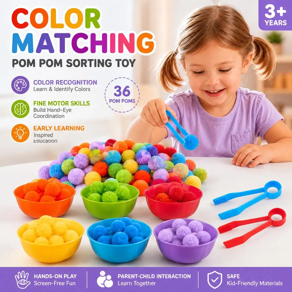 68PCS Kids Sorting Counting Toys Rainbow Color Classification Bowls with Tweezers Fine Motor Training Educational Game Gifts