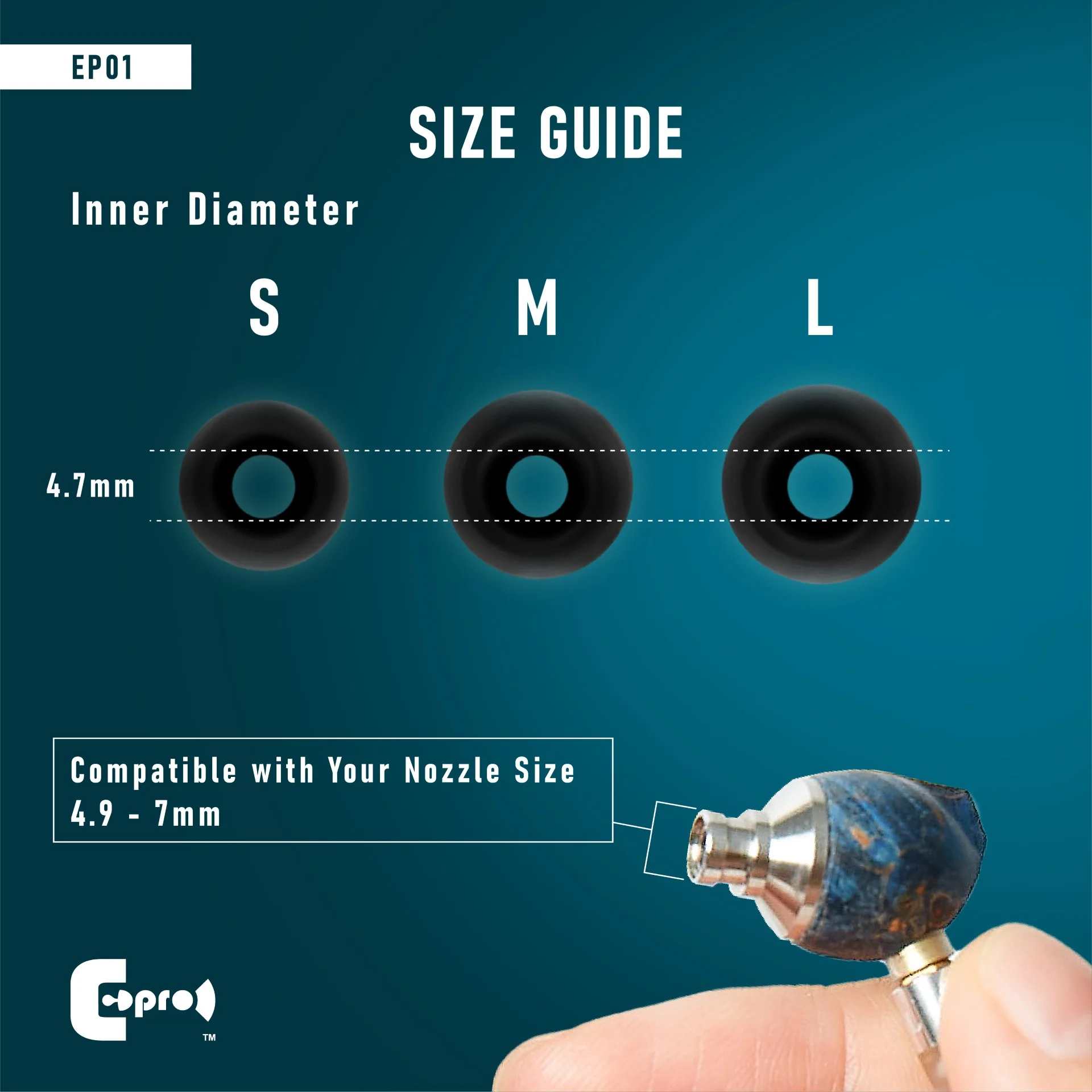 3 أزواج من فوهة ePro EP01 4.7 مم S/M/L بديلة من السيليكون على شكل قرن حاصلة على براءة اختراع لسماعات الأذن مقاس 4.9-7 مم/TWS IEMs