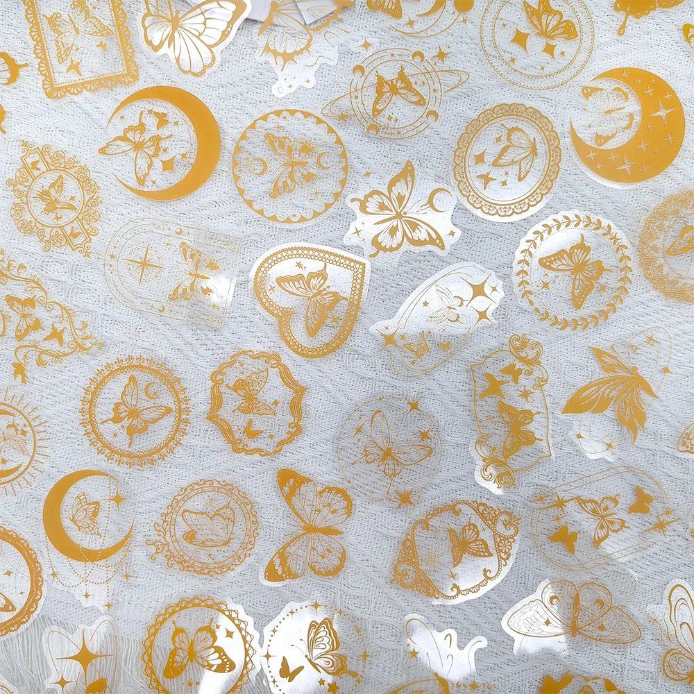 50Pcs Golden Butterfly Transparency Graffiti Stickers Cute Butterfly Decal DIY Luggage Phone Guitar Scrapbook
