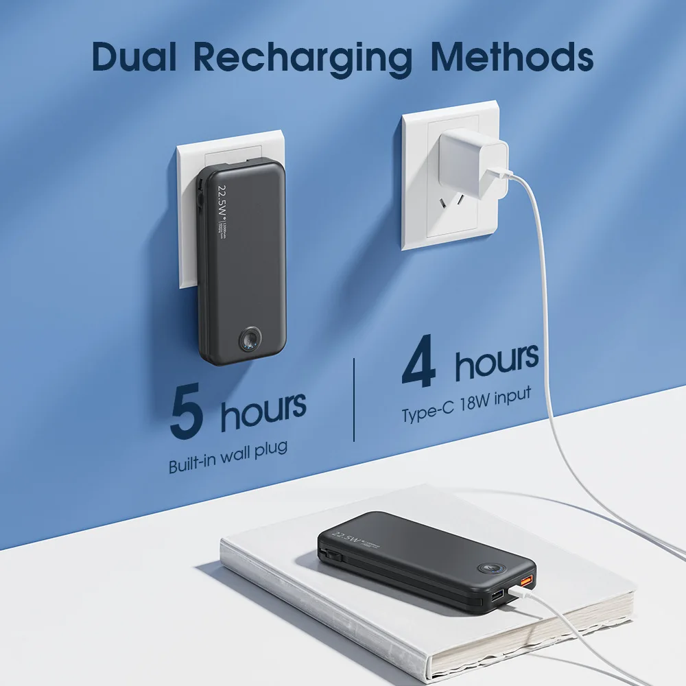 12000mAh Power Banks Charger with AC Plug Fast Charging PowerBank USB Type C Mobile Phone Spare battery Charger for IPhone 16 15