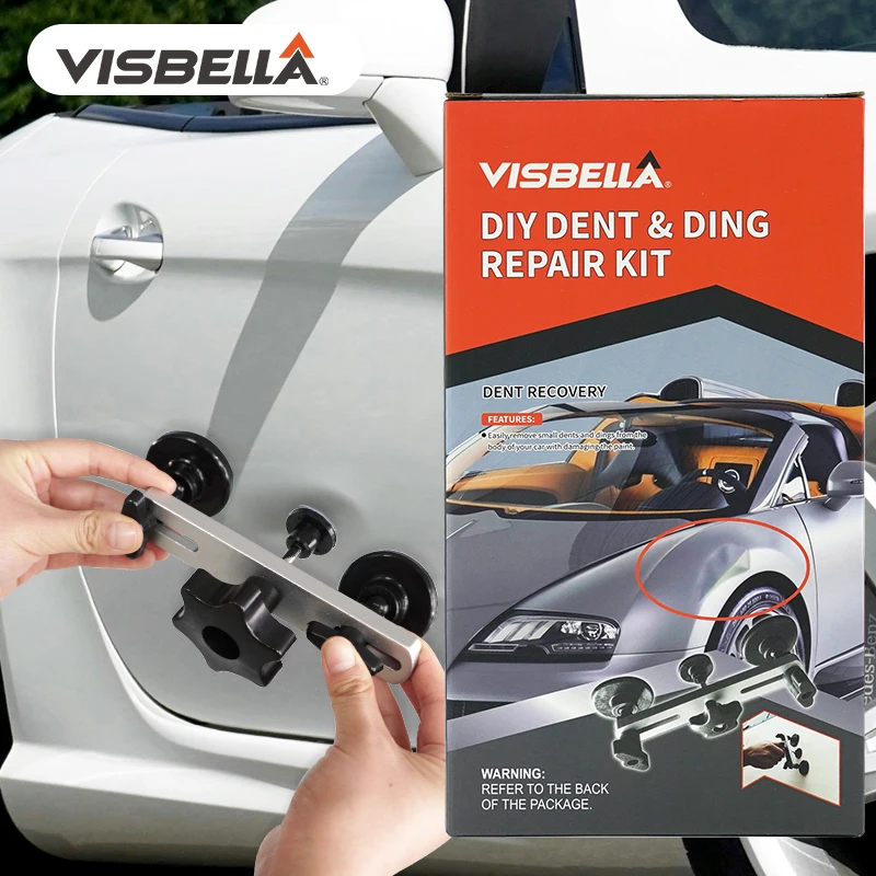 Visbella Car Dent Puller Kit Cars Dent Remover Tool Auto Body Ding Paintless Adjustable Suction Cup Set with Hot Glue Gun