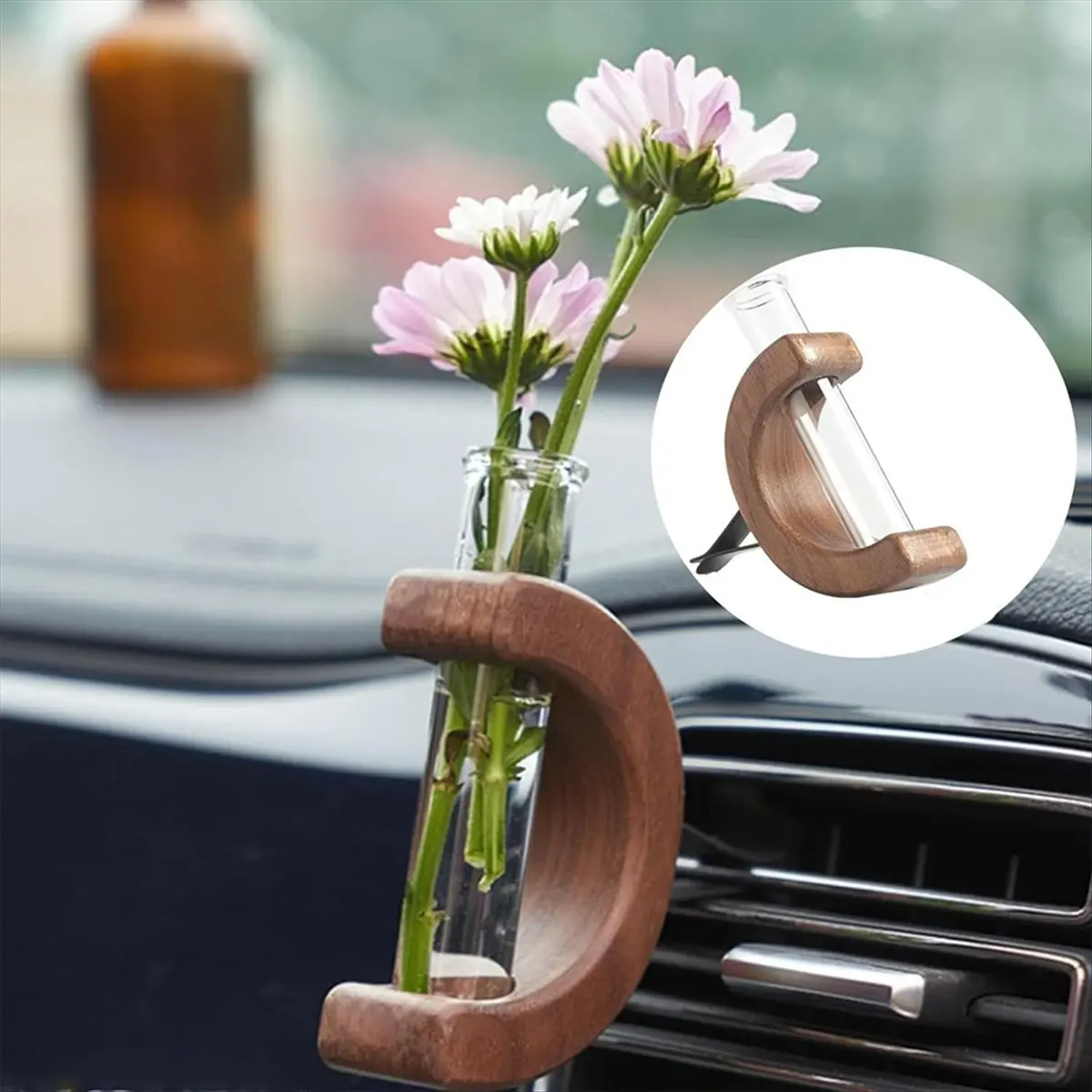 [N84R] Car Vase Vent Clip, 2PCS Car Flower Vase, Wooden Car Flower Vase Vent Clip, Car Flower Vase for Car Air Vent Ornament view 4