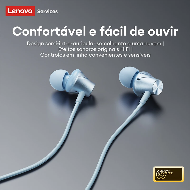 Fones de Ouvido Intra-auriculares Lenovo YF37 1.2M Duráveis com Fio, Graves Potentes, Som Hi-Fi, Fones de Música com Conector 3.5mm/Type-C e Microfone