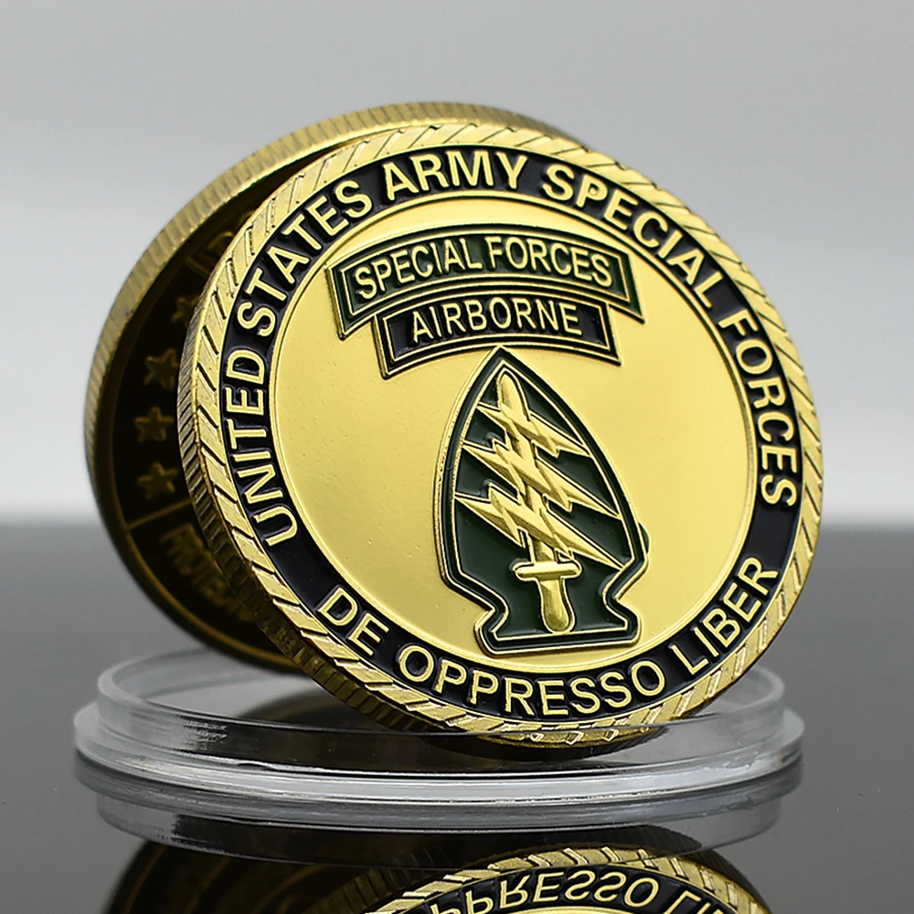 US Army Special Forces Airborne Challenge Coin De Oppresso Liber Badge Souvenir Collectibles Commemorative Medal In Capsule