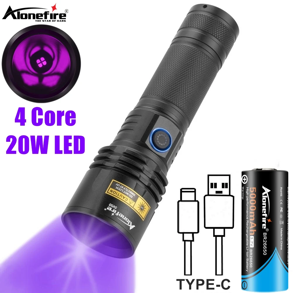 Alonefire SV50 15W 365nm UV fioletowe światło USB ultrafioletowe Lanterna niewidoczna latarka plamy po zwierzętach kot mech lampa Ultra Viole