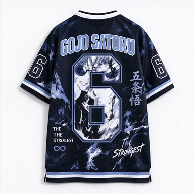 Jujutsu Battle Gojo Gojo No. 6 Mesh Shirt V-neck Breathable Ink Splash Background Anime Character Pattern Casual Sports Shirt