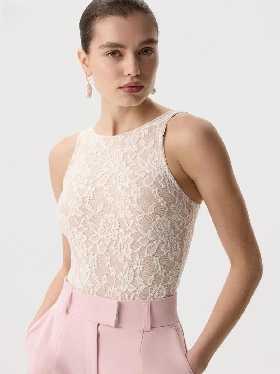 LIinar 2026 Spring Summer New  Sexy Backless Vest Women's Fashion Square Neck Slimming Bottom Versatile Lace Shirt