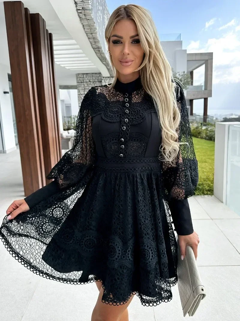 Summer White Long Dresses for Women Cut Out Embroidery Dress Woman Long Sleeve Elegant Party Midi Dresses Women