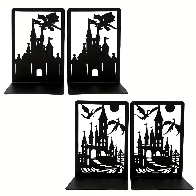 CIFBUY Fantasy Dragon Iron Wall Art Metal Bookends 2/4Pcs Hollow Castle Sculpture Decor for Living Room Bedroom Home Gift