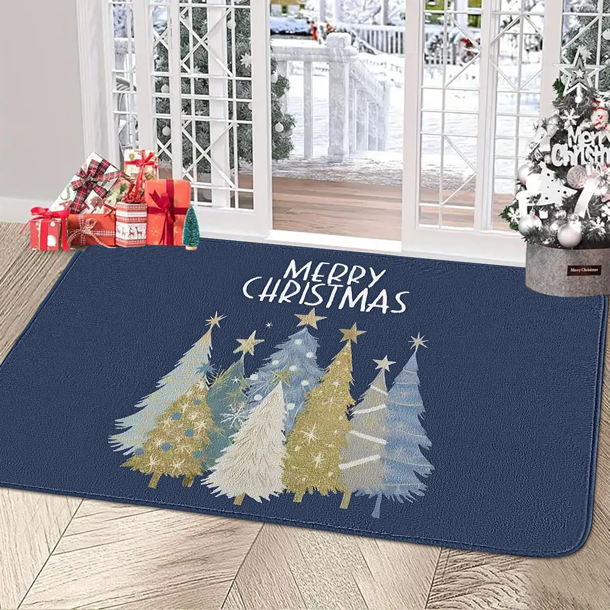 Ein rutschfester Weihnachtsbaum-Flanell-Bodenmattenteppich, geeignet für verschiedene Orte wie Türen, Schlafzimmer, Badezimmer usw