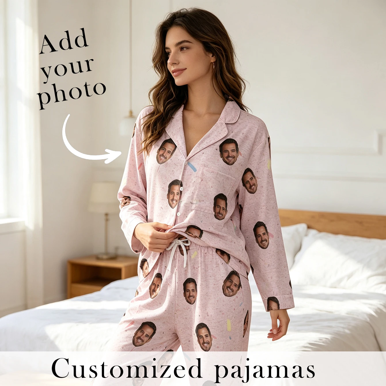 Personalized family pajamas, ladies' pajamas, birthday gift, custom head person pet all, her gift, his gift