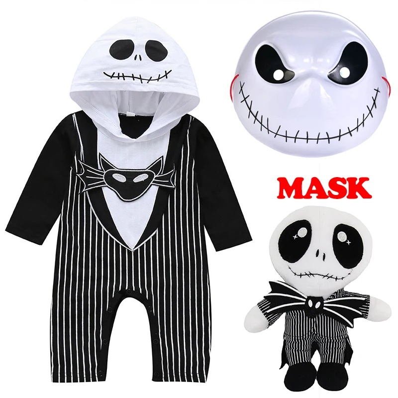 Halloween Infant Baby Boy Cosplay Nightmare Before Christmas Romper Long-Sleeve Cotton Striped Bat Pattern Hoodies Jumpsuit 0-24