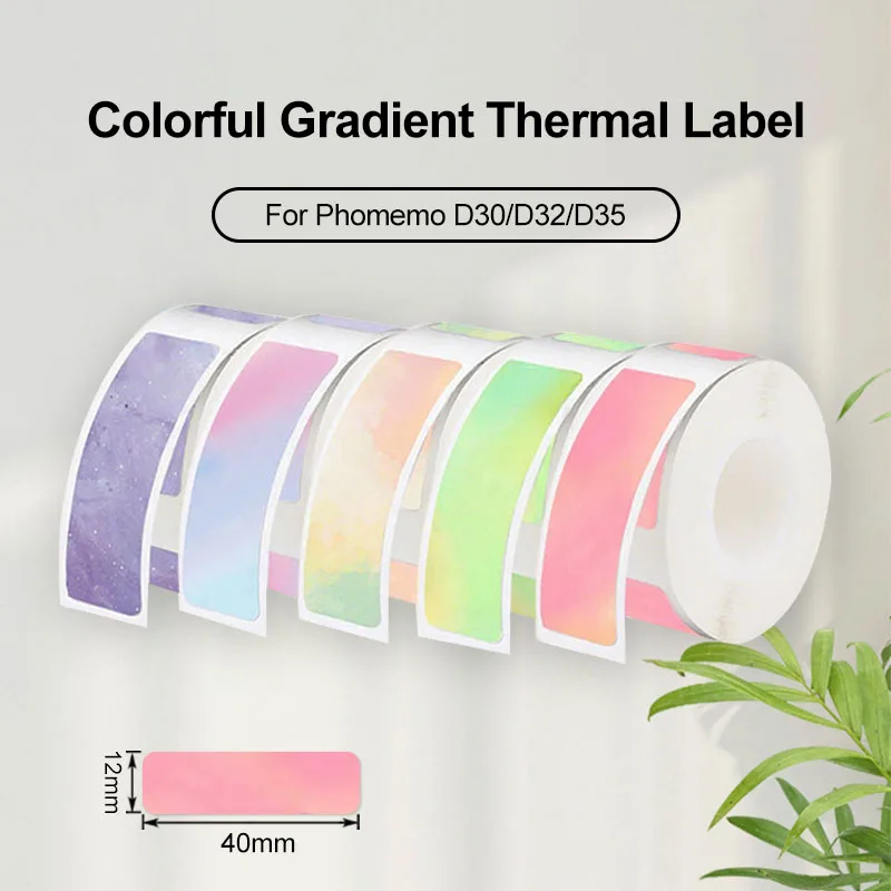 Fita de etiqueta térmica gradiente 12x40mm, colorida, autoadesiva, rolo de papel para impressão, à prova d'água, presente, nome, preço doméstico