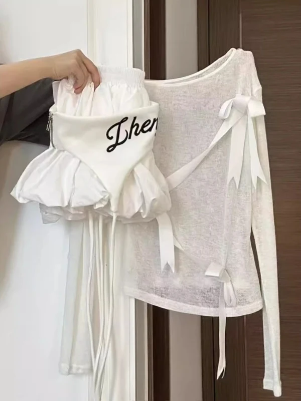 

Летняя новинка Sle Sweet And Spicy Girl Aosphere Sense White Cover up Fluffy ort f Юбка Комплект футболок Женская мода