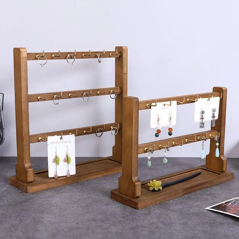 Holz Schmuck Display Ständer Halskette Armband Schlüssel Halter Haken Lagerung Rack Ohrring Pin Brosche Halter Ständer Organizer