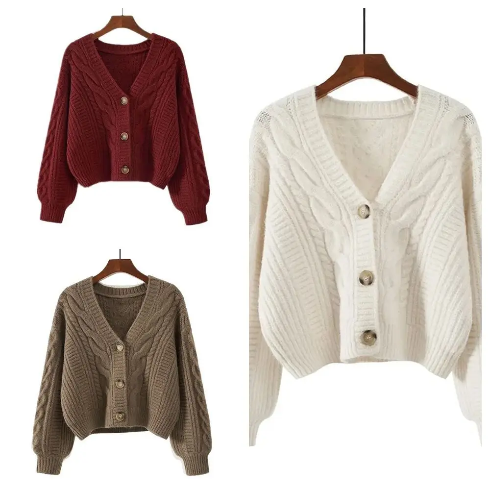 Korean Style Long Sleeve Crochet Sweaters Loose Preppy Style Cardigans Women Y2K Ladies Tops Autumn Spring Sweet Knitwear Female