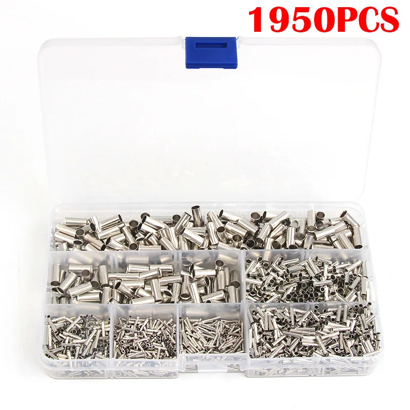 1950pcs Tube Type Bare Terminal Set Boxed Cold Pressed Wiring Connecting Pressure Wire for Electrical Projects